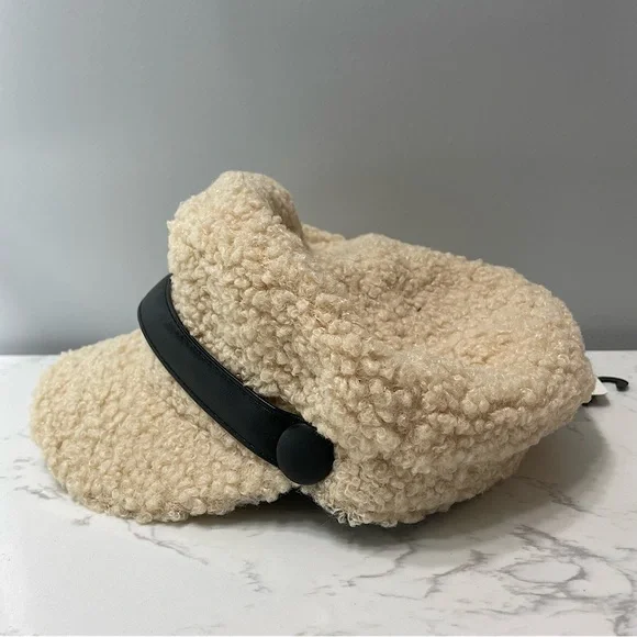 Sherpa Hat with Black Leather Accent - Picture 3 of 5